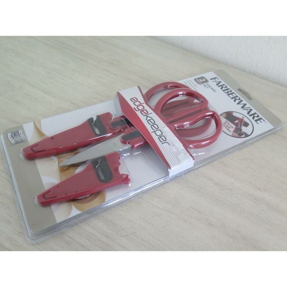 Farberware Red 2pc All-Purpose Shears Set w/Built-in Blade Sharpener - Picture 3 of 5
